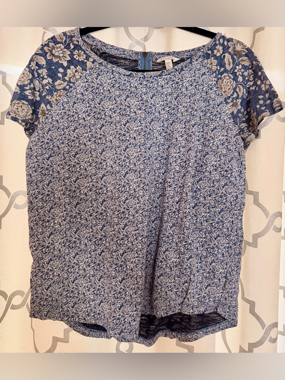 Lucky Brand Blue Floral Mixed-Print Short Sleeve Top